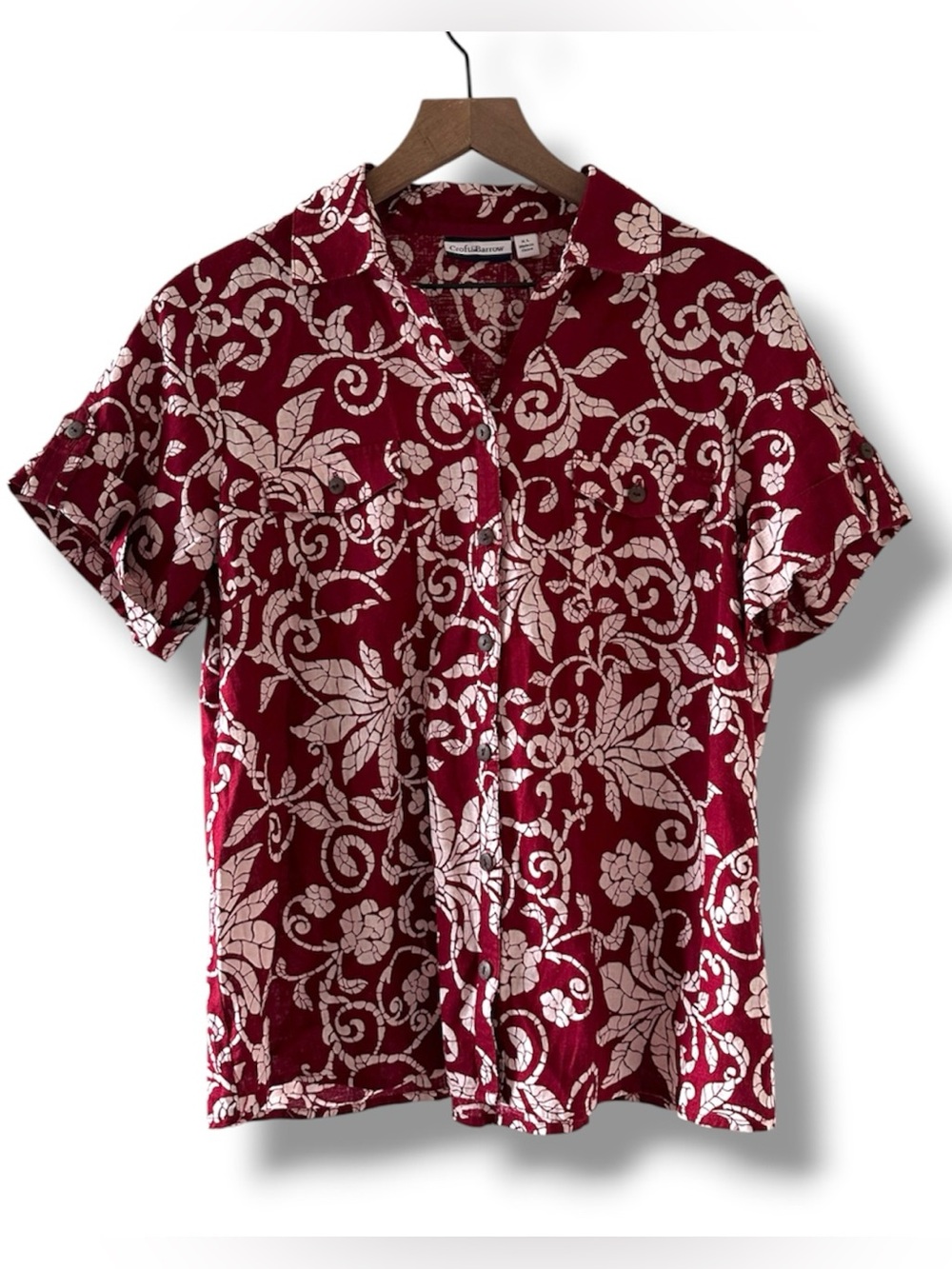 Croft & Barrow Red Hawaiian Shirt Women’s Size XL Linen Blend Aloha Vacay Resort